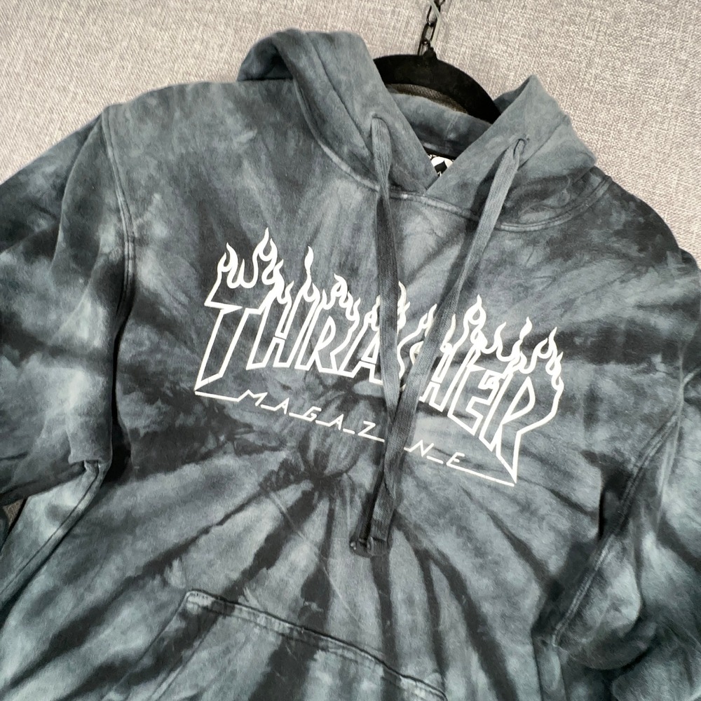 Thrasher Magazine Hoodie Mens Small Oversized Tie Dye Flame Logo Pullover READ